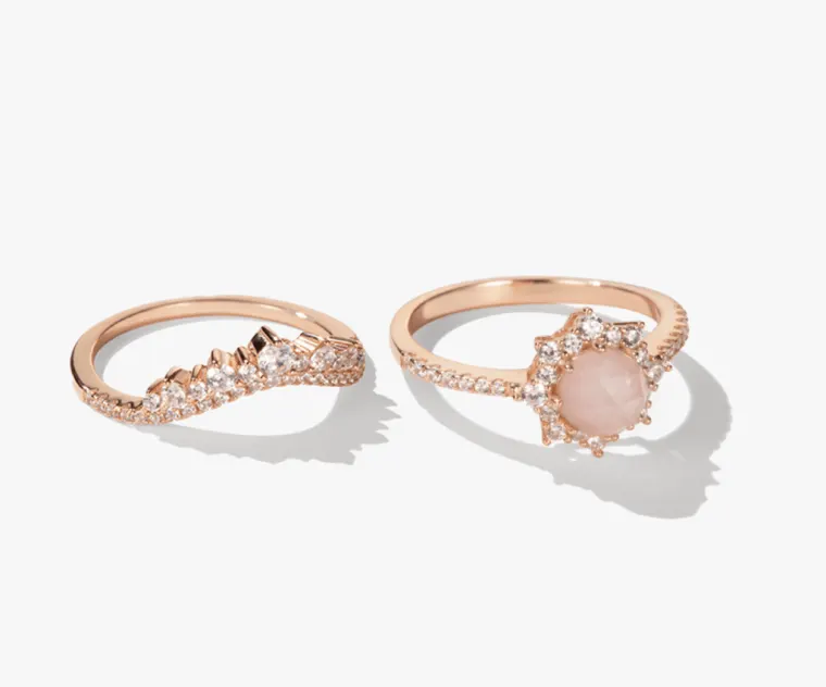 Valentine's Day Gift Idea - Golston Rose Quartz Ring Set