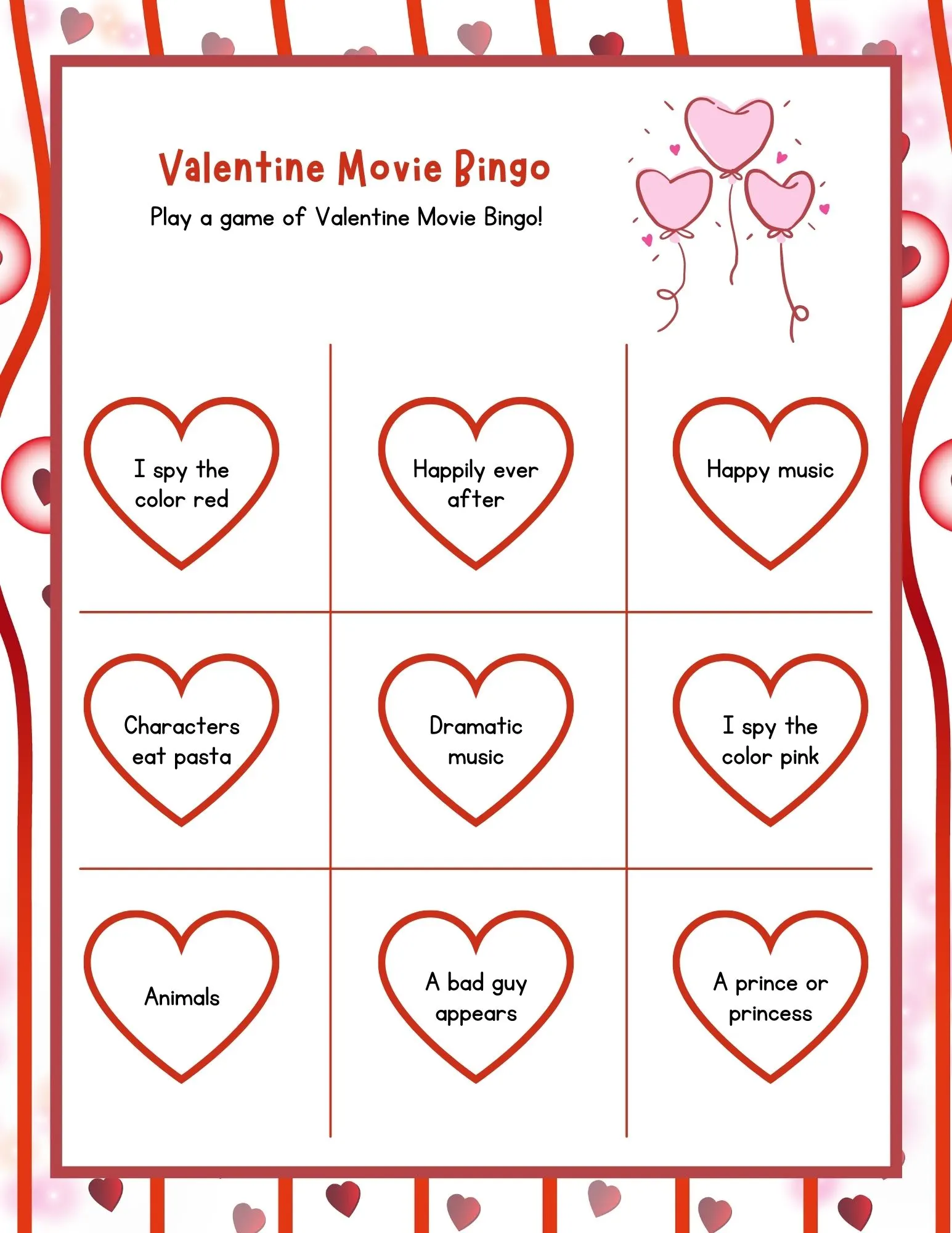 Valentine's Day Family Movie Night Ideas  - Play Valentine Movie Bingo