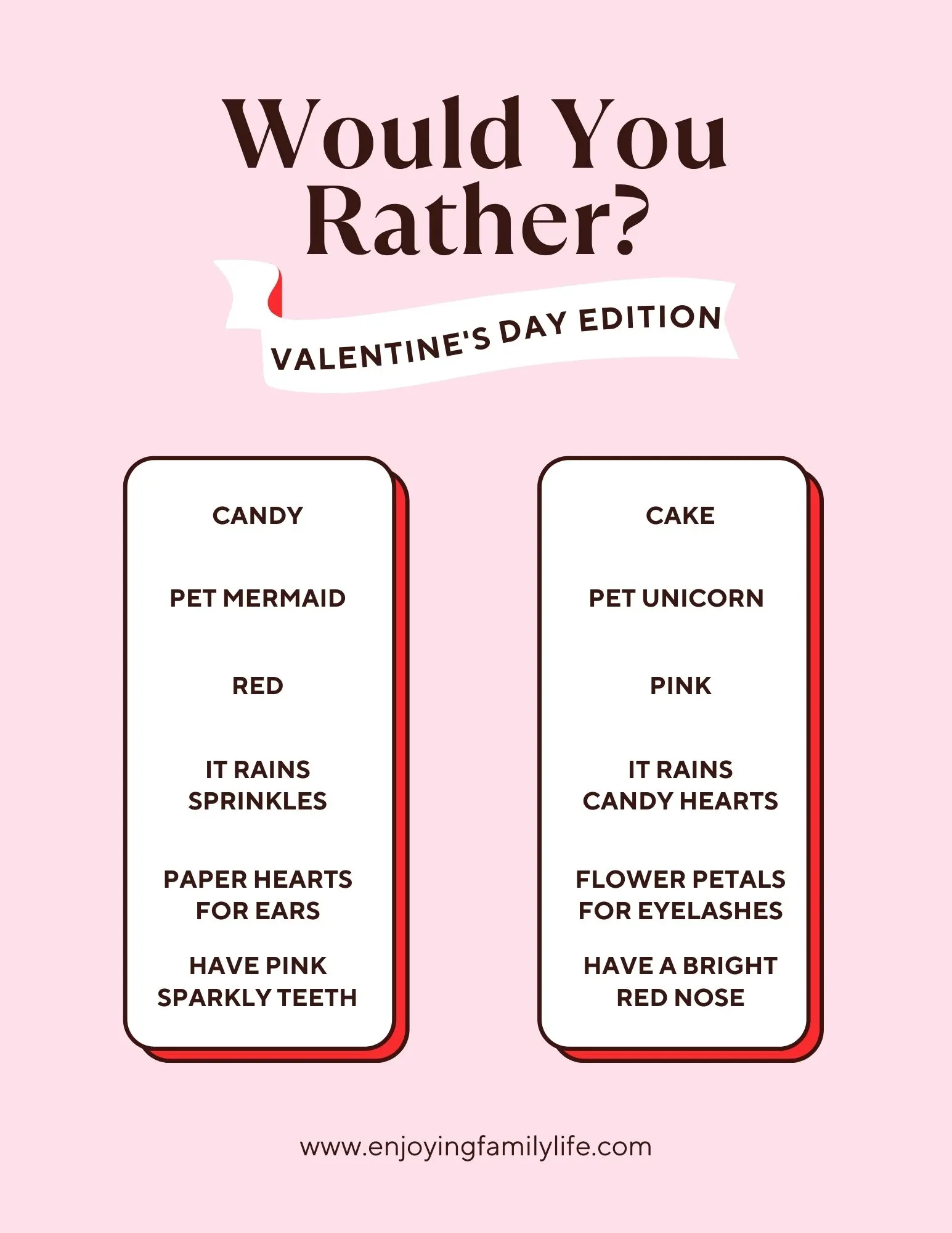 Valentine's Day Family Movie Night Ideas - Would You Rather? Valentine's Day Edition