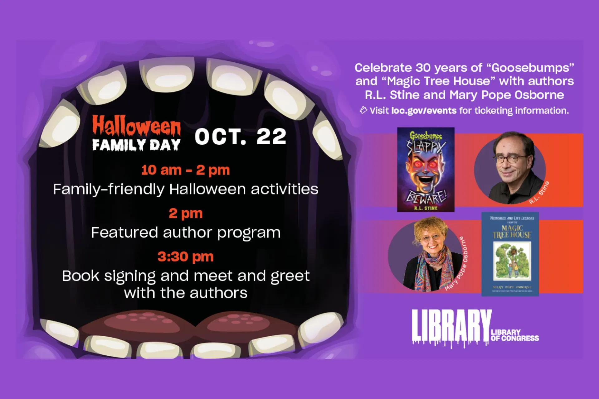 Halloween Family Day with Authors R.L. Stine and Mary Pope Osborne @ Library of Congress
